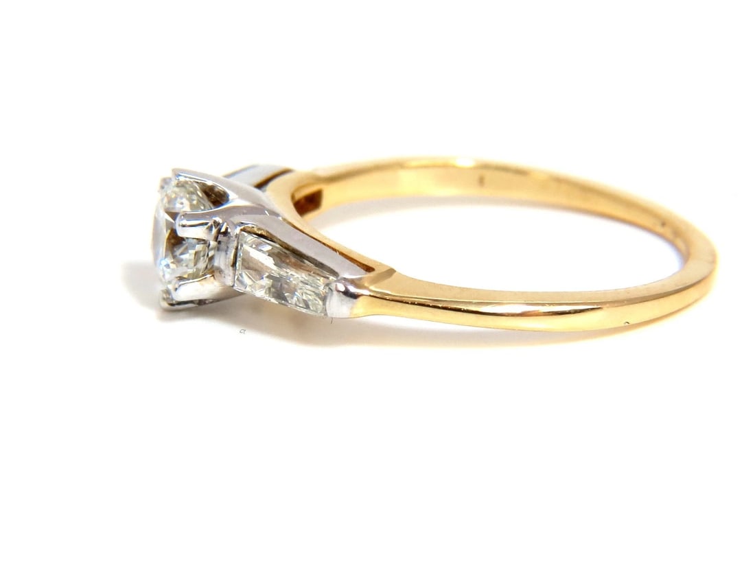 GIA CERTIFIED .51CT ROUND CUT DIAMOND RING BAGUETTES 14KT H/SI - 3
