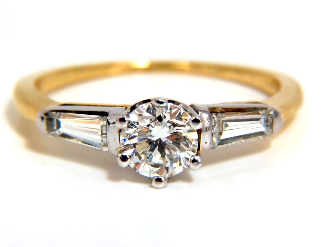 GIA CERTIFIED .51CT ROUND CUT DIAMOND RING BAGUETTES 14KT H/SI - 7