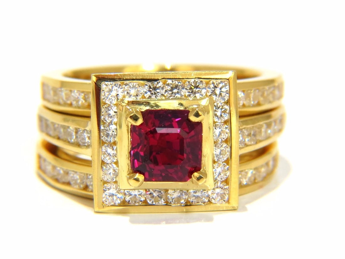 GIA Certified 1.51ct Asscher cut vivid red ruby 2.00ct diamonds ring 18kt - 3