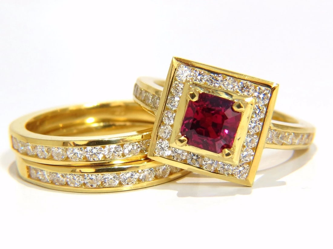 GIA Certified 1.51ct Asscher cut vivid red ruby 2.00ct diamonds ring 18kt - 6