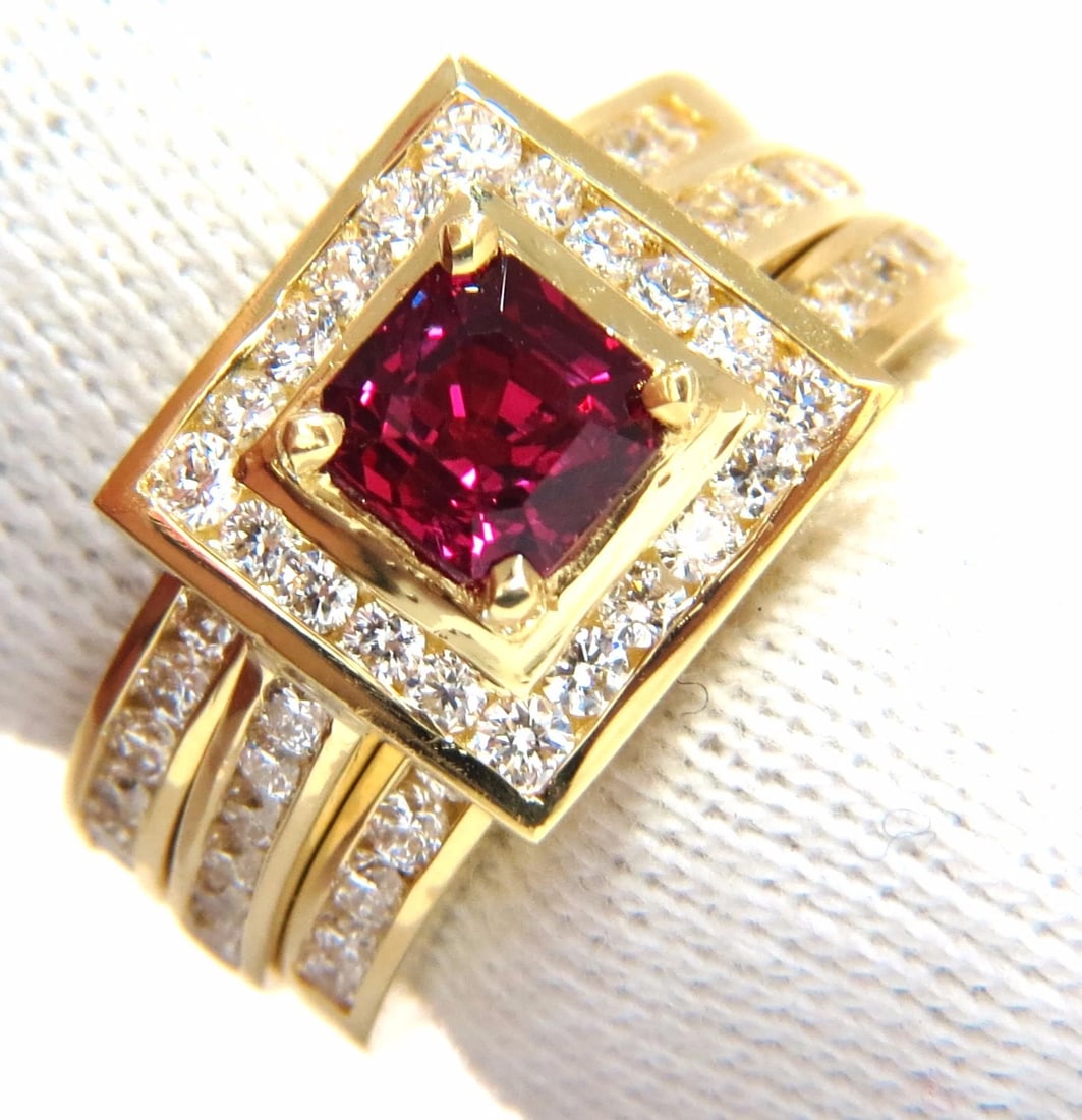 GIA Certified 1.51ct Asscher cut vivid red ruby 2.00ct diamonds ring 18kt - 8