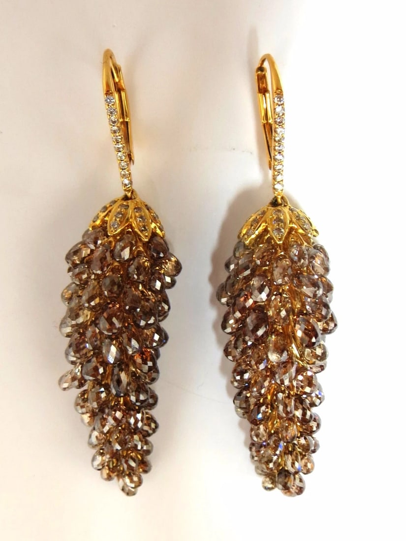 60.15ct Natural Fancy color briolette diamond dangle earrings 18kt - 2
