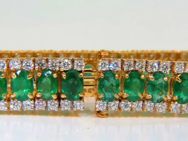 27.65CT NATURAL GREEN EMERALD DIAMOND BRACELET F/VS 14KT MULTIROW - 5