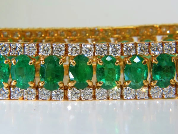 27.65CT NATURAL GREEN EMERALD DIAMOND BRACELET F/VS 14KT MULTIROW - 7