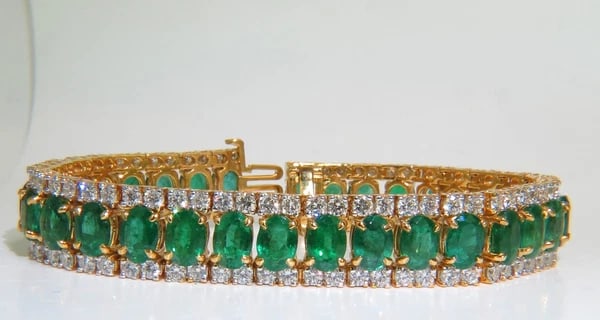 27.65CT NATURAL GREEN EMERALD DIAMOND BRACELET F/VS 14KT MULTIROW - 8