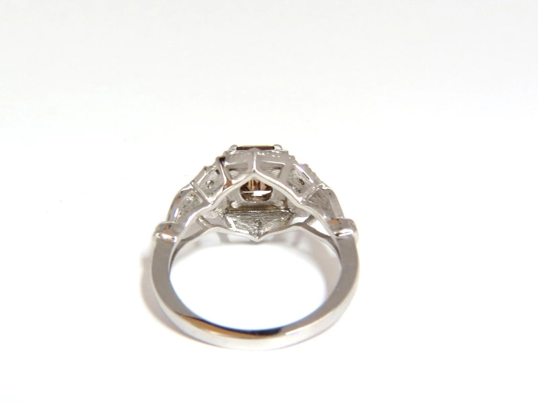 1.39ct NATURAL FANCY BROWN EMERALD CUT DIAMOND RING VS2 VICTORIAN DECO - 4