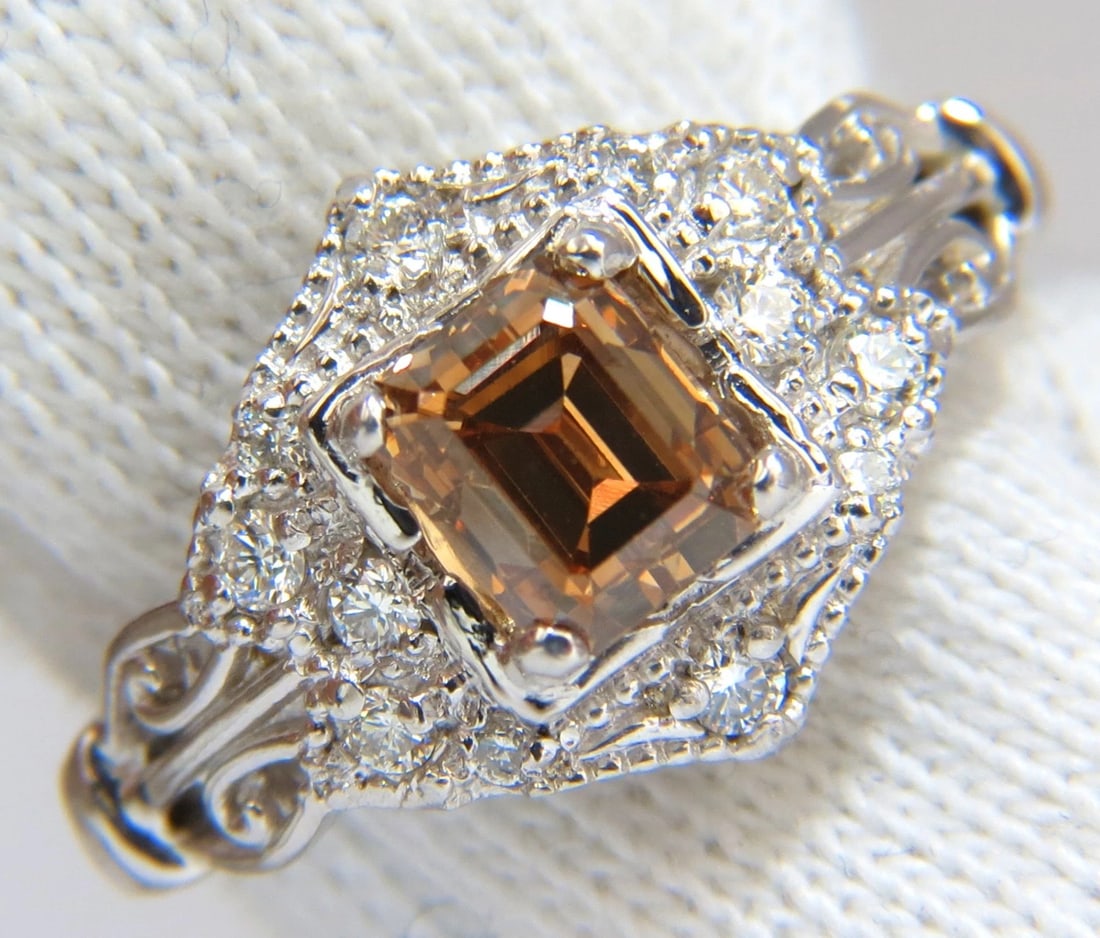 1.39ct NATURAL FANCY BROWN EMERALD CUT DIAMOND RING VS2 VICTORIAN DECO - 7