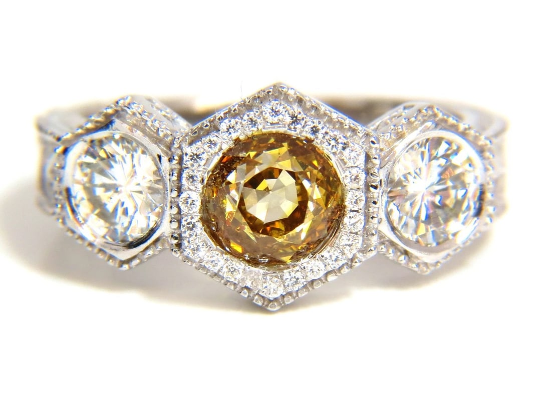 GIA NATURAL 2.30CT FANCY YELLOW BROWN DIAMONDS RING 18KT EDWARDIAN CROWN DECO - 2