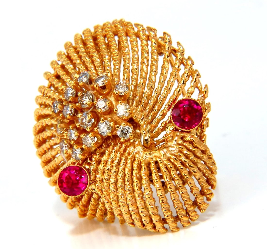 14KT VINTAGE 1.25CT DIAMOND 3D MOLLUSK SEA SHELL BROOCH PIN BARLEY TWIST - 2