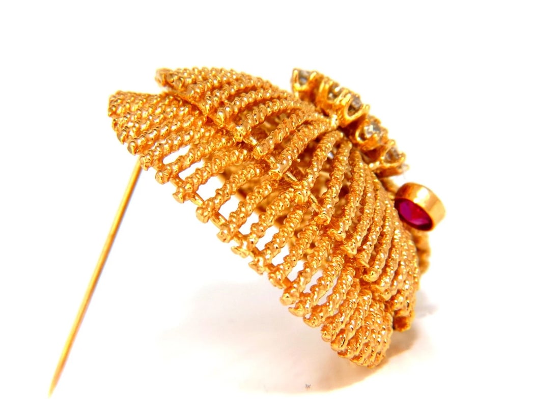 14KT VINTAGE 1.25CT DIAMOND 3D MOLLUSK SEA SHELL BROOCH PIN BARLEY TWIST - 6