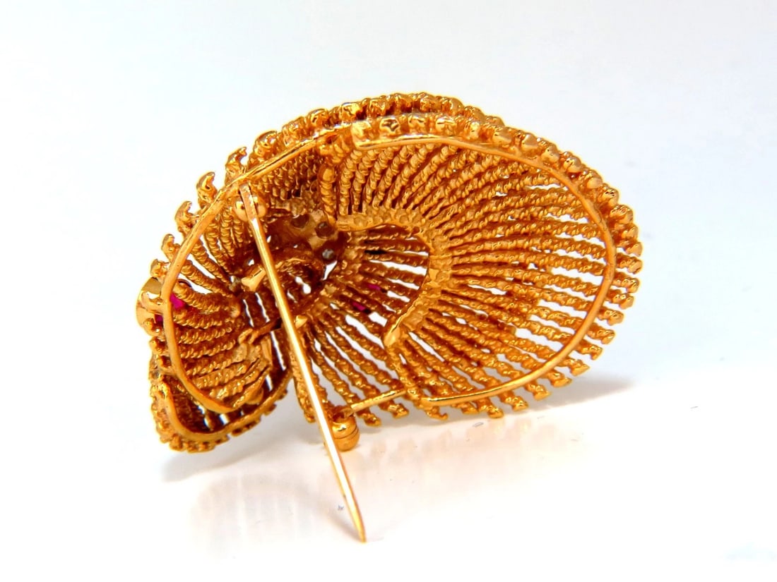 14KT VINTAGE 1.25CT DIAMOND 3D MOLLUSK SEA SHELL BROOCH PIN BARLEY TWIST - 7