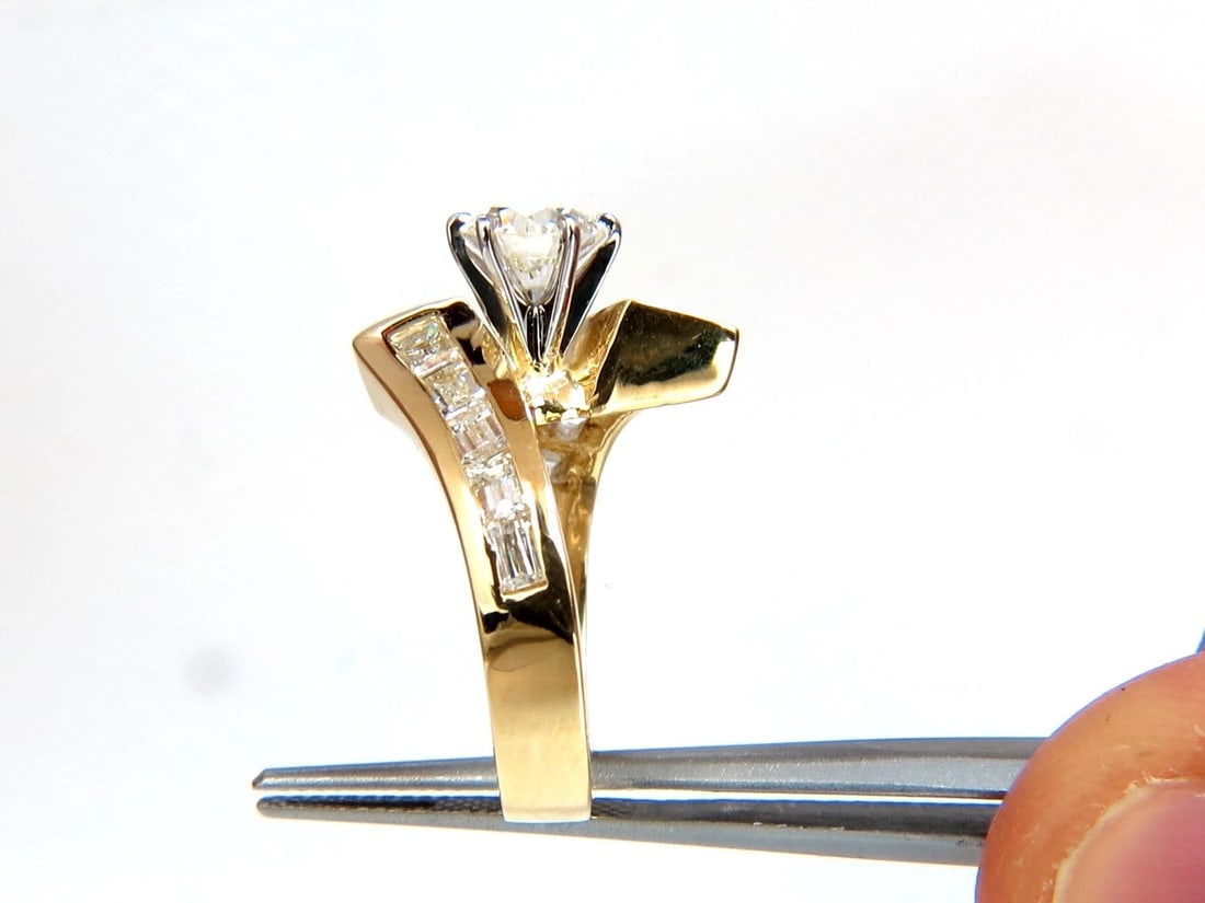 GIA CERTIFIED 2.06CT NATURAL ROUND DIAMOND CROSSOVER RING BAGUETTES 14KT - 6