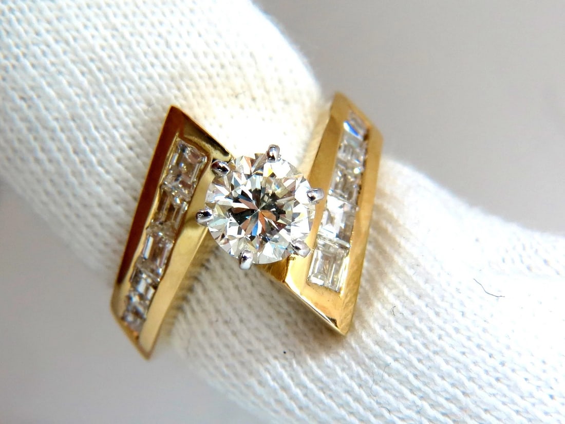 GIA CERTIFIED 2.06CT NATURAL ROUND DIAMOND CROSSOVER RING BAGUETTES 14KT - 7