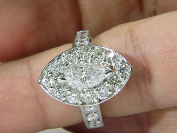 2.62ct NATURAL DIAMONDS CLUSTER RING MARQUISE & ROUNDS 14KT HALO DECO - 4