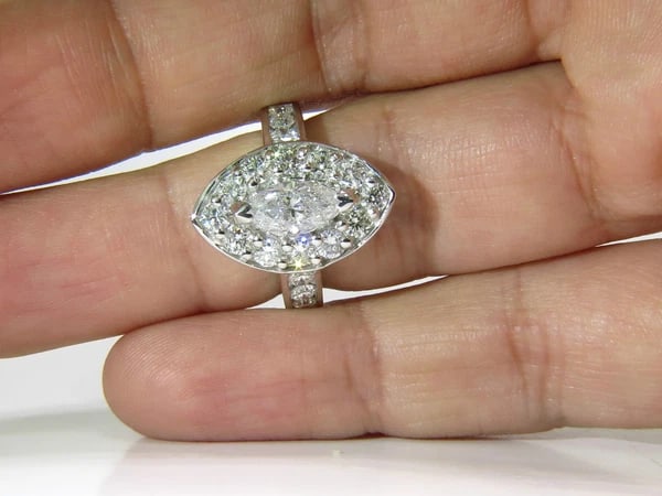 2.62ct NATURAL DIAMONDS CLUSTER RING MARQUISE & ROUNDS 14KT HALO DECO - 5