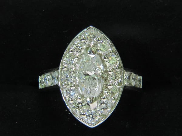 2.62ct NATURAL DIAMONDS CLUSTER RING MARQUISE & ROUNDS 14KT HALO DECO - 6