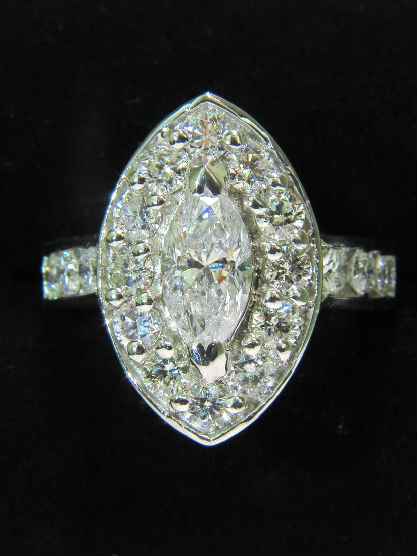 2.62ct NATURAL DIAMONDS CLUSTER RING MARQUISE & ROUNDS 14KT HALO DECO - 7