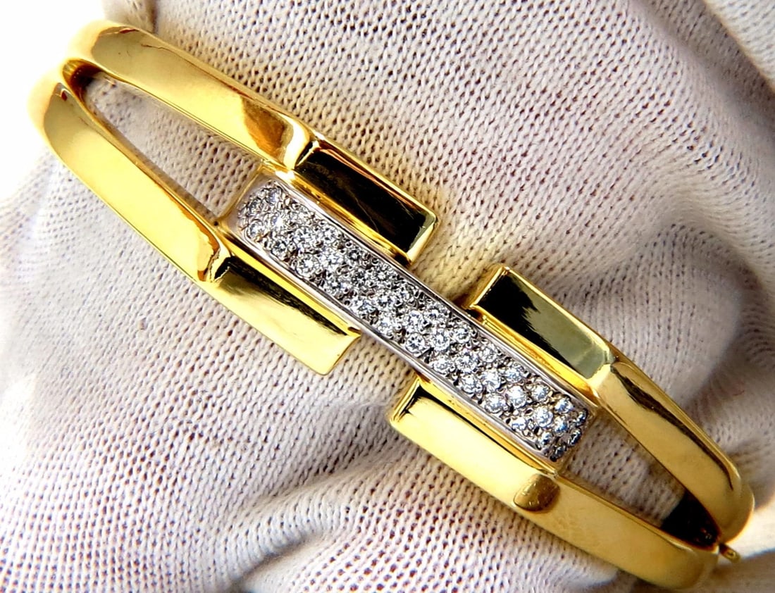 bangle bracelet 14kt .70ct round natural diamonds raised bar mod deco - 7