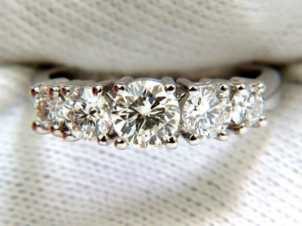 1.20CT NATURAL DIAMONDS BAND 5 STONE RING 14KT GOLD H/VS - 2