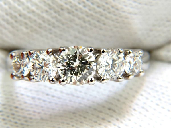 1.20CT NATURAL DIAMONDS BAND 5 STONE RING 14KT GOLD H/VS - 3