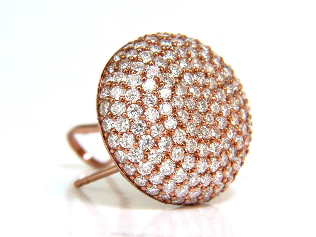 5.50CT DIAMONDS CLUSTER DOMED BEAD SET BUTTON PUFFED CLIP EARRINGS G/VS 14kt - 2
