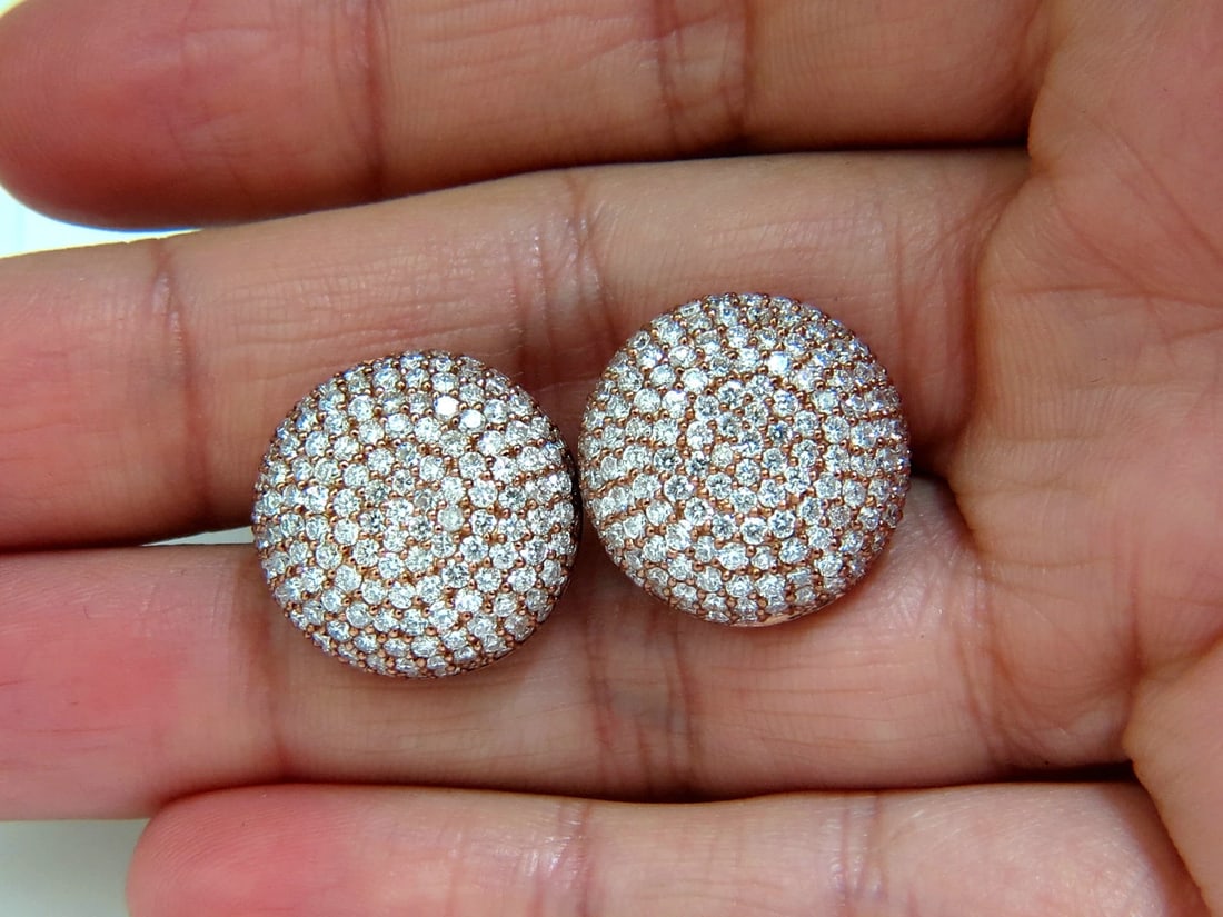 5.50CT DIAMONDS CLUSTER DOMED BEAD SET BUTTON PUFFED CLIP EARRINGS G/VS 14kt - 6