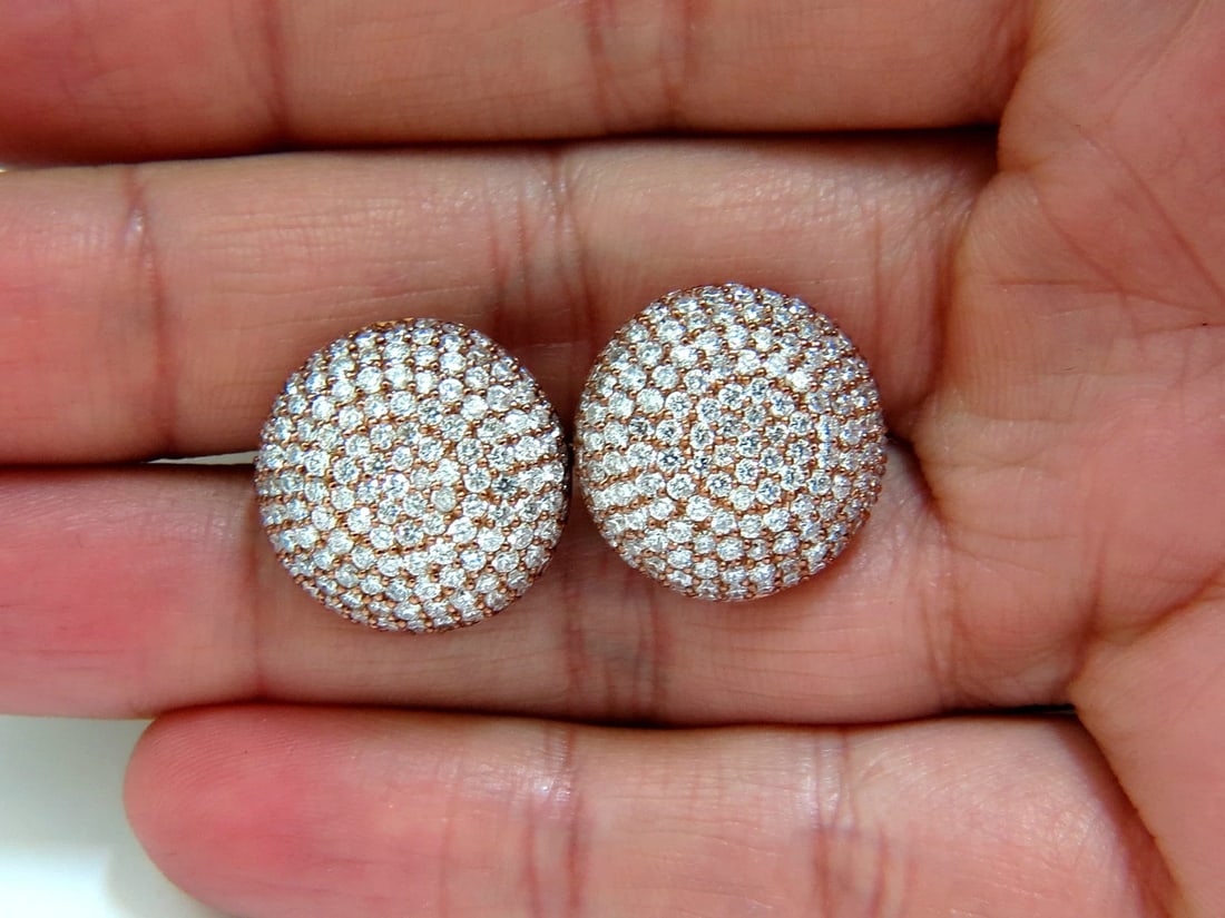 5.50CT DIAMONDS CLUSTER DOMED BEAD SET BUTTON PUFFED CLIP EARRINGS G/VS 14kt - 7