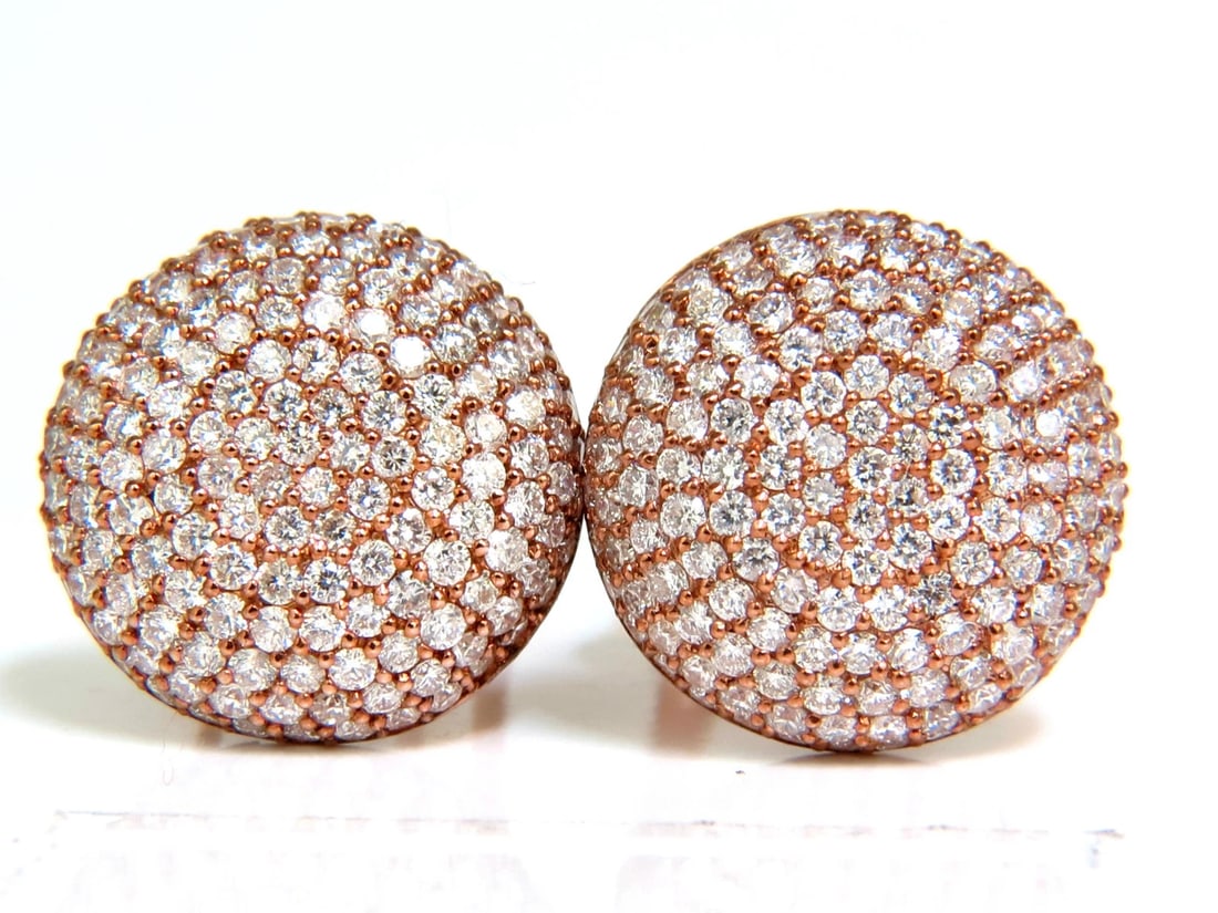 5.50CT DIAMONDS CLUSTER DOMED BEAD SET BUTTON PUFFED CLIP EARRINGS G/VS 14kt - 8