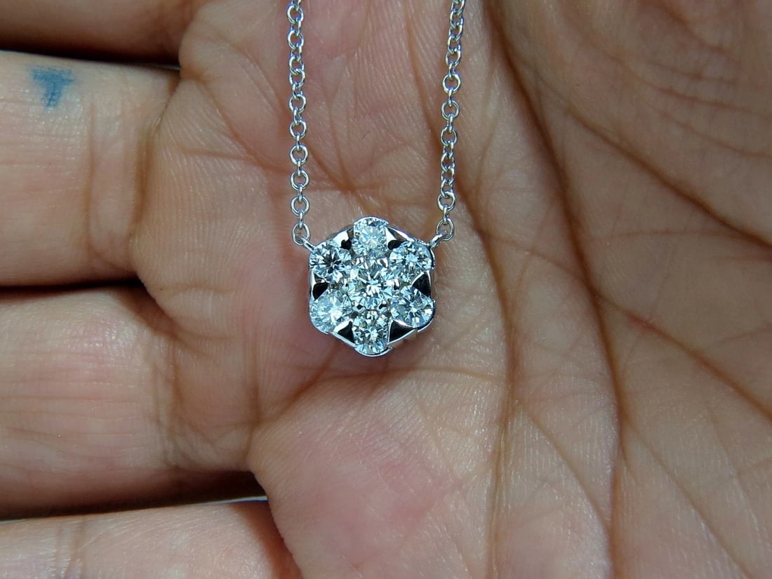 1.08ct. (7) DIAMONDS CLUSTER NECKLACE H/VS 14KT+ - 5