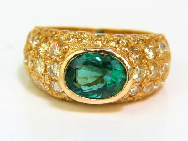 6.30CT ETERNITY NATURAL EMERALD FANCY YELLOW COLOR DIAMONDS RING 14kt - 2