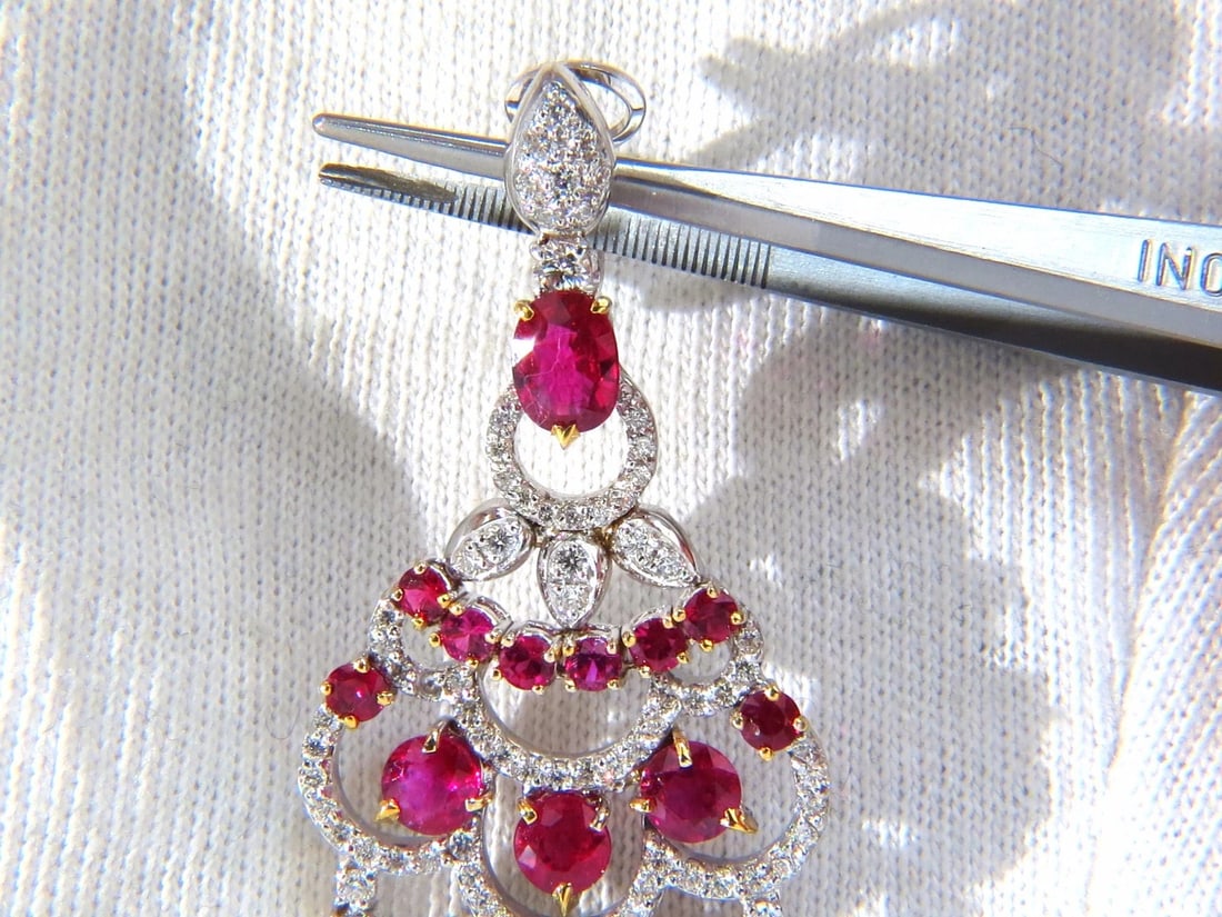 Natural Ruby Diamond Earrings Dangle 18kt Chandelier Glam Prime 11.20ct - 3