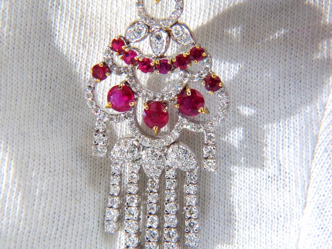 Natural Ruby Diamond Earrings Dangle 18kt Chandelier Glam Prime 11.20ct - 4