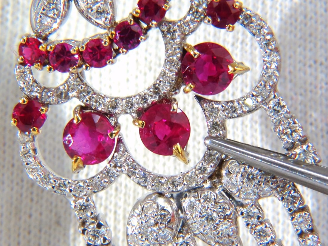 Natural Ruby Diamond Earrings Dangle 18kt Chandelier Glam Prime 11.20ct - 8