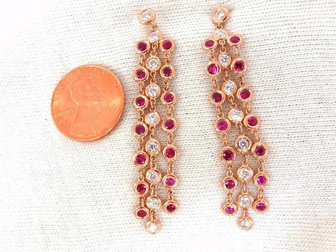 3.00ct natural deep red ruby diamond by yard dangle earrings 14kt - 4