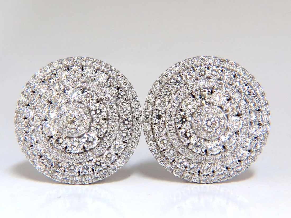 8.00ct Circular Domed Diamond Cocktail Cluster Clip Earrings 18kt 5 Row - 2