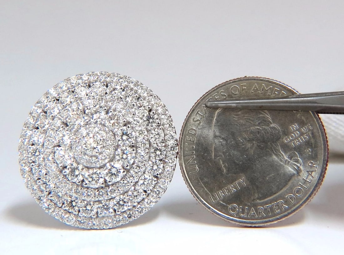 8.00ct Circular Domed Diamond Cocktail Cluster Clip Earrings 18kt 5 Row - 3
