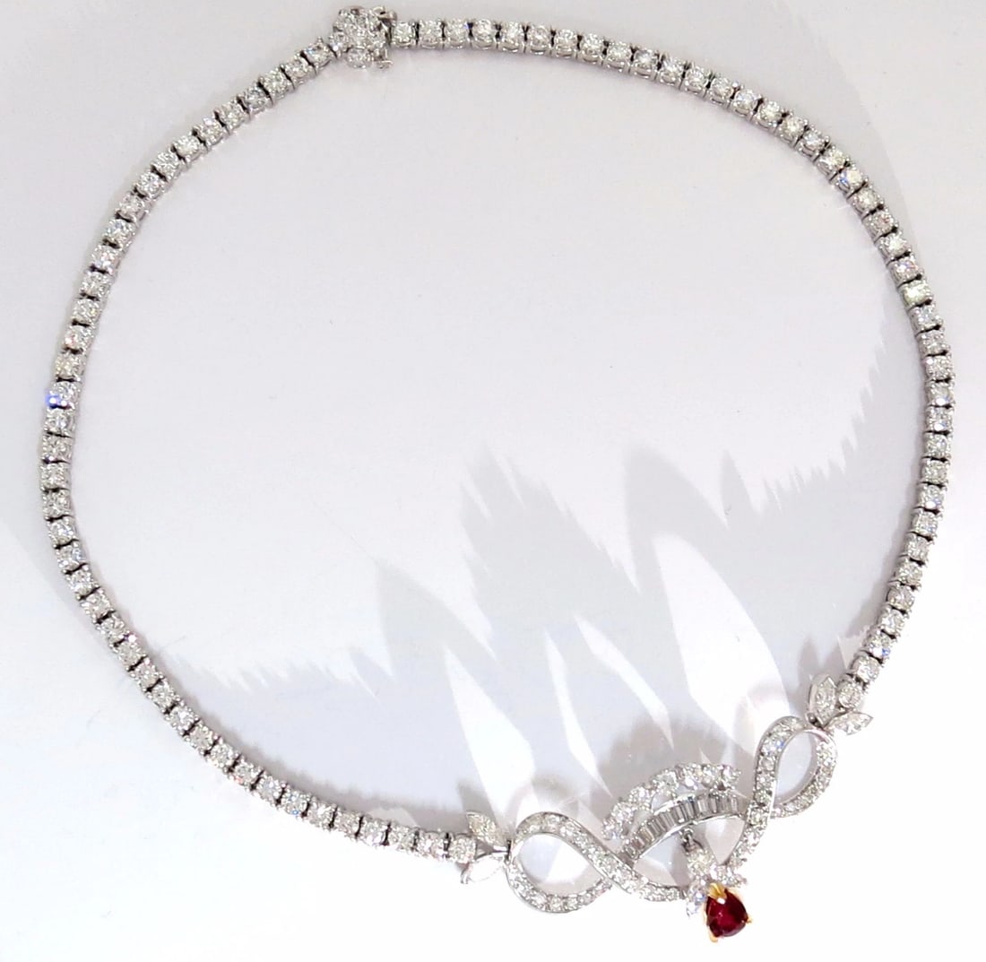 GIA Certified 21.19ct Natural Ruby Diamond Necklace Platinum - 2