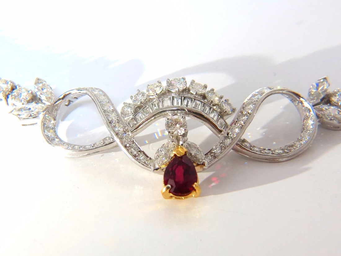 GIA Certified 21.19ct Natural Ruby Diamond Necklace Platinum - 3