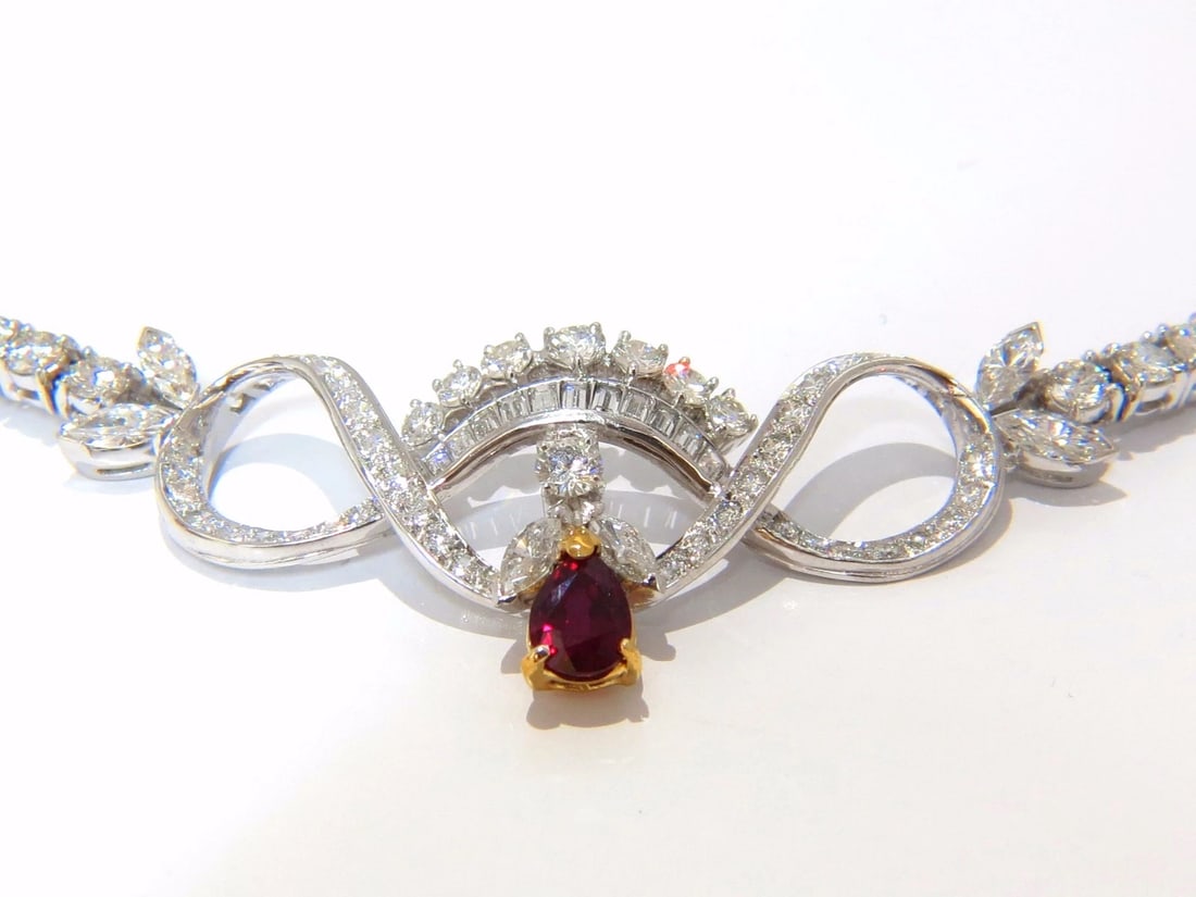 GIA Certified 21.19ct Natural Ruby Diamond Necklace Platinum - 4