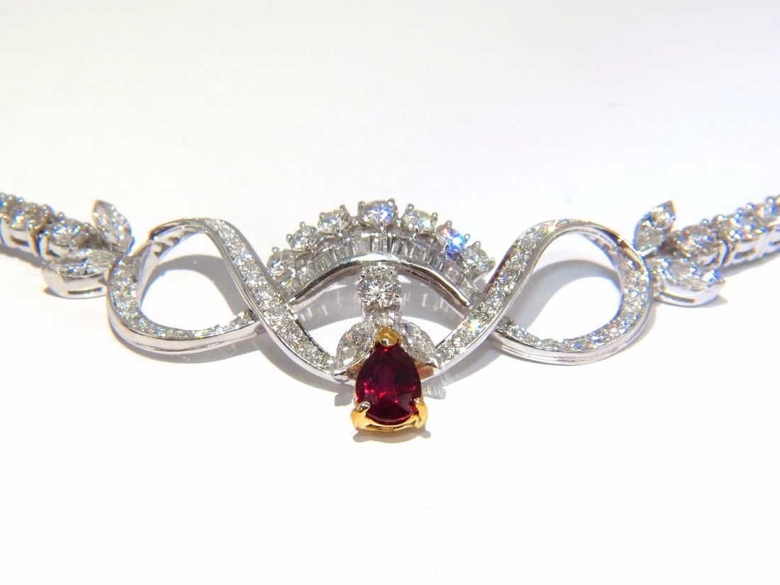 GIA Certified 21.19ct Natural Ruby Diamond Necklace Platinum - 5