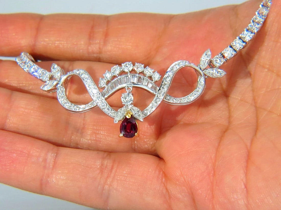 GIA Certified 21.19ct Natural Ruby Diamond Necklace Platinum - 7