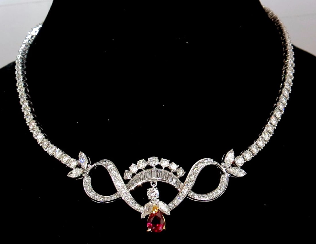 GIA Certified 21.19ct Natural Ruby Diamond Necklace Platinum - 8