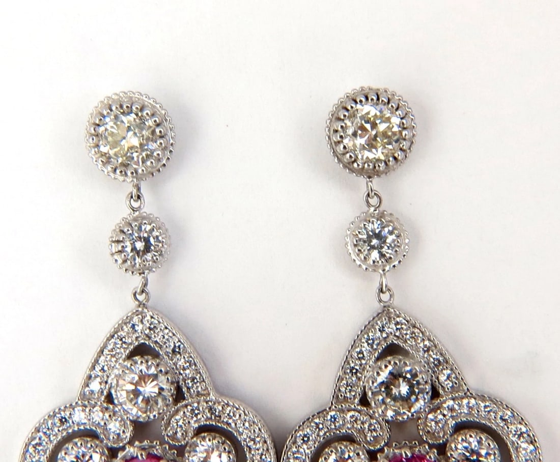 34.68ct Natural Pink Sapphire Diamonds Chandelier Earrings 18 Karat Dangle - 3