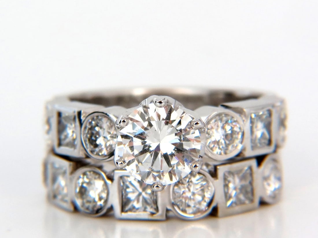 GIA 3.95ct F.Vs2 Round Diamond Ring Matching Band Princess Engagement - 2
