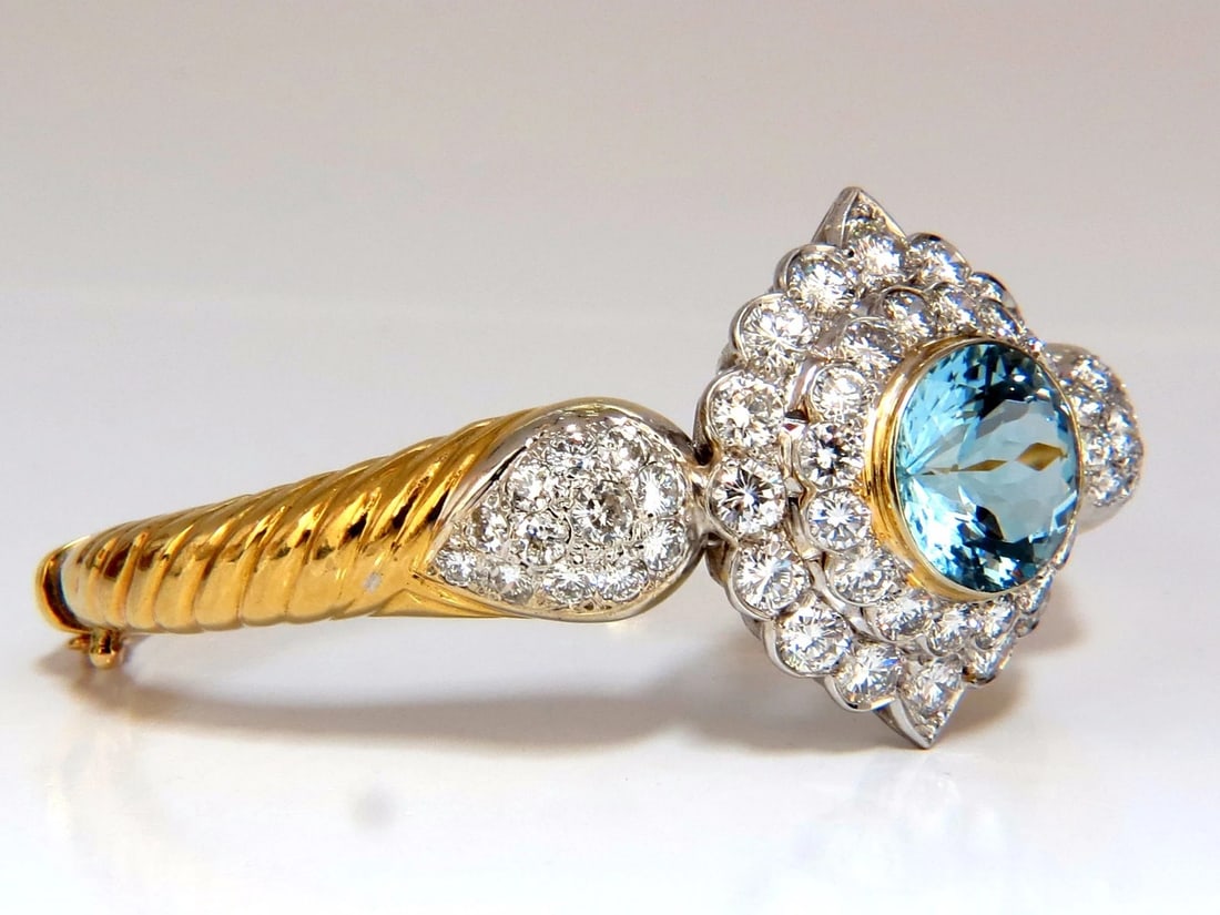 Aquamarine diamonds bangle bracelet 18kt 15.50ct Natural Italian Cluster - 2