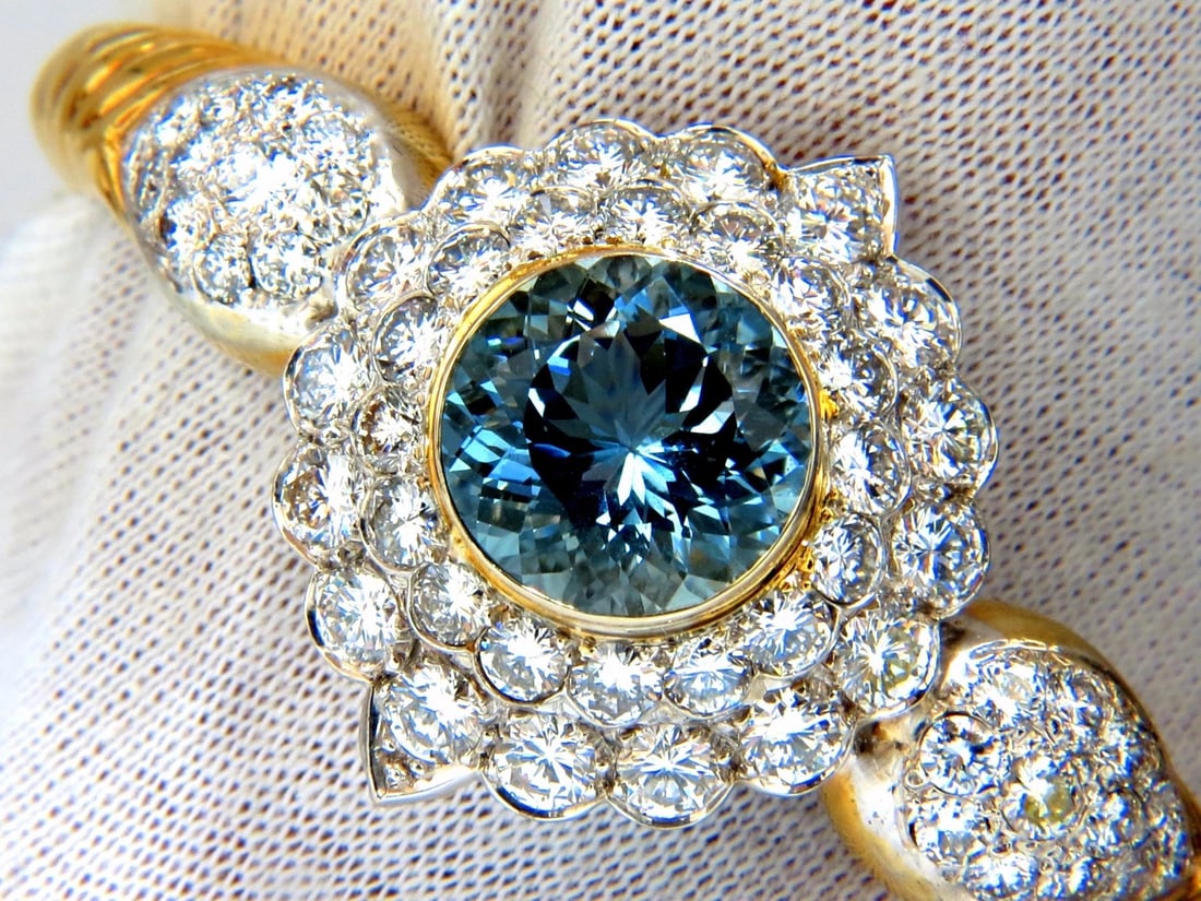 Aquamarine diamonds bangle bracelet 18kt 15.50ct Natural Italian Cluster - 6