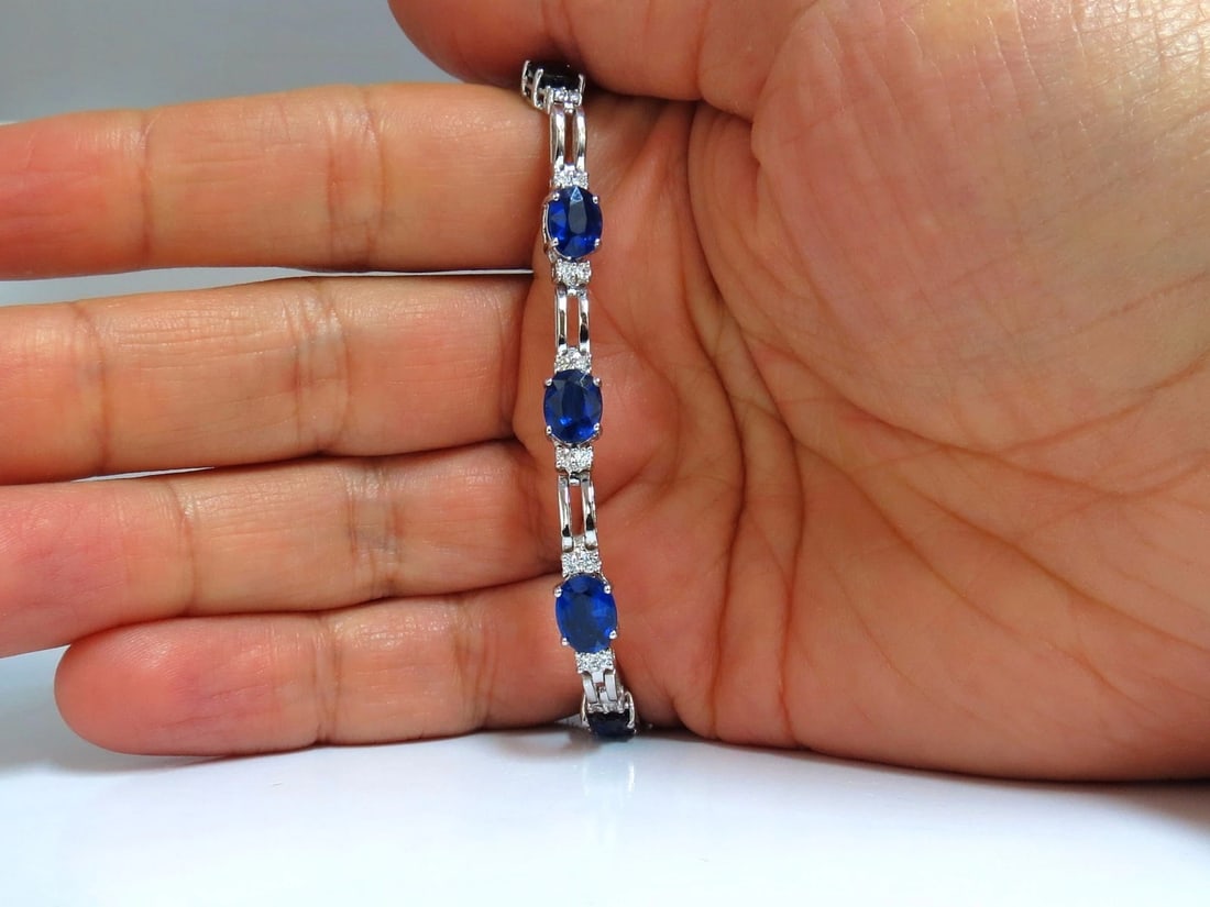 13.36ct natural blue kyanite diamonds tennis bracelet 14kt - 5
