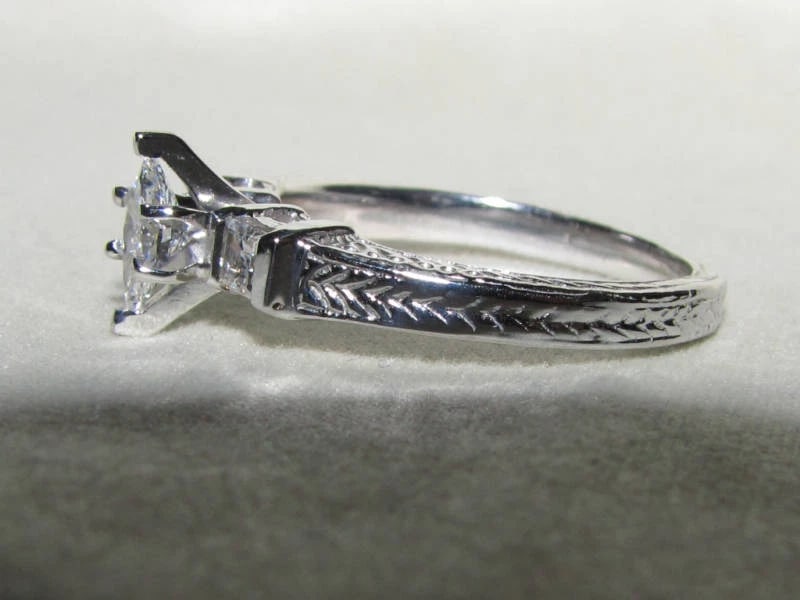 NATURAL .56CT MARQUISE & ASCHER CUT DIAMOND RING 14kt - 3