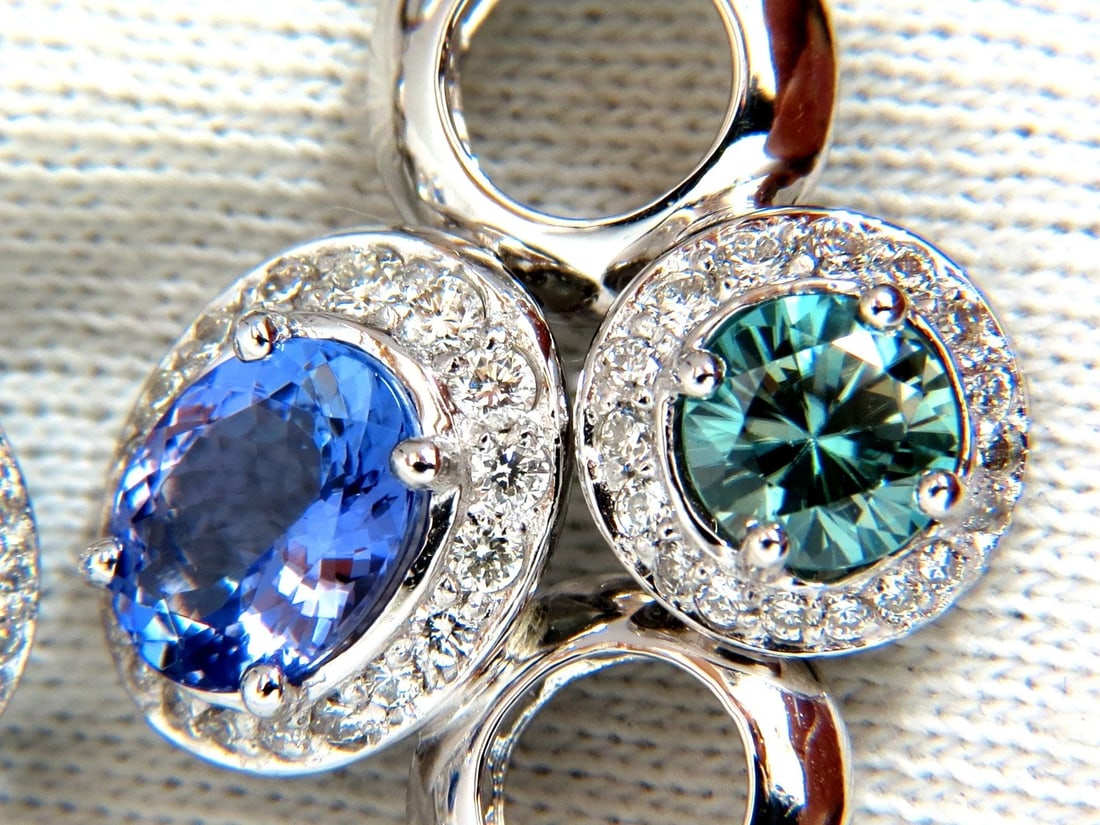 7.07CT NATURAL TANZANITES ZIRCON DIAMONDS CIRCLE DANGLE EARRINGS 14KT - 2