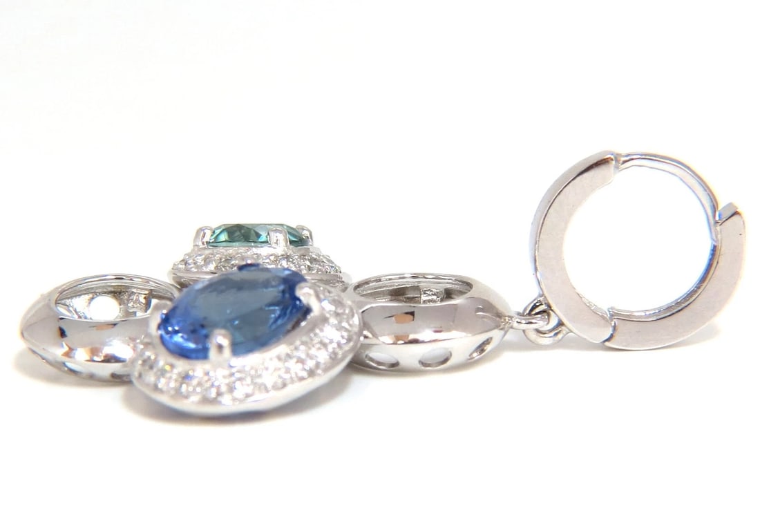 7.07CT NATURAL TANZANITES ZIRCON DIAMONDS CIRCLE DANGLE EARRINGS 14KT - 7